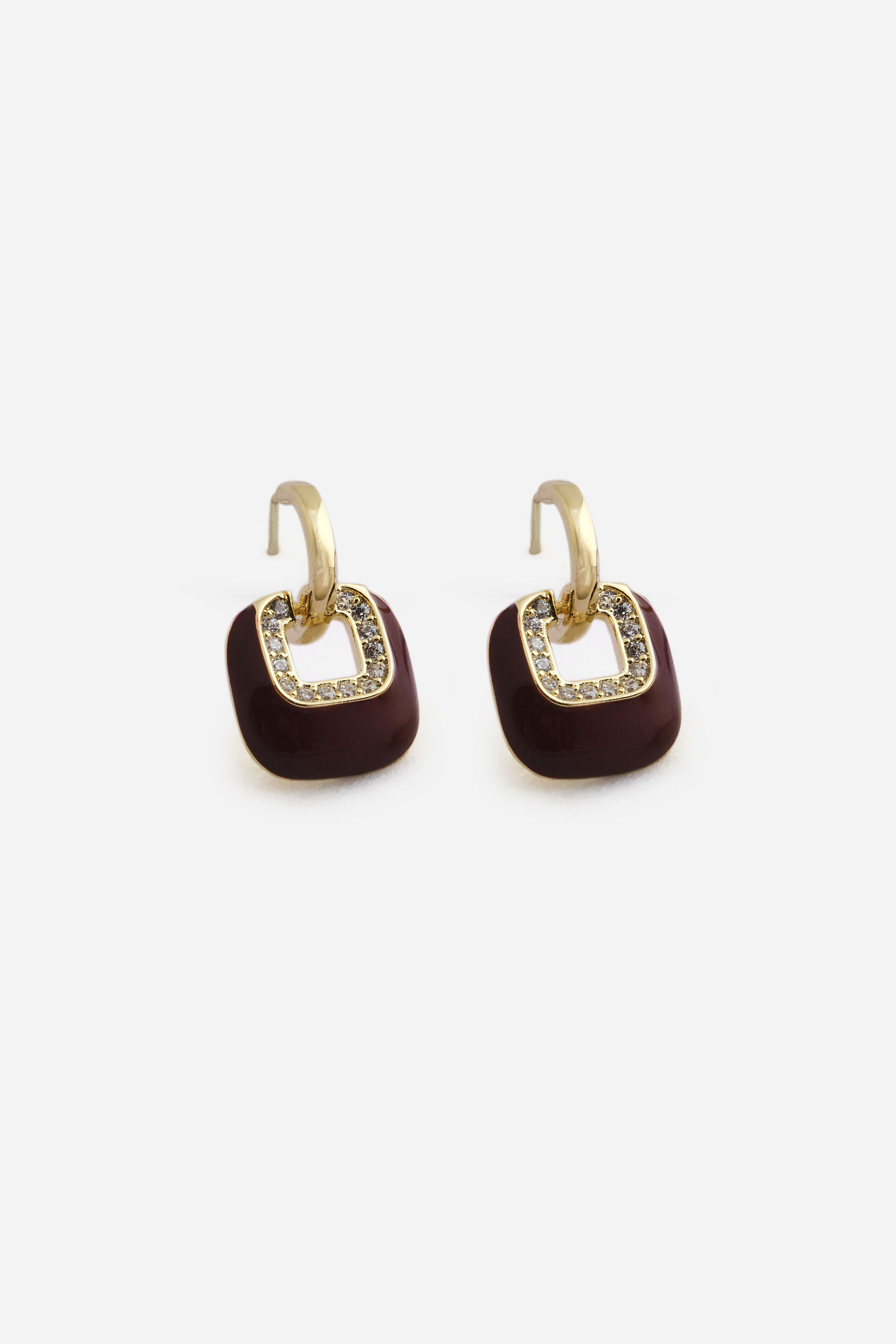 Embellished Square Earrings in Maroon, , image 1